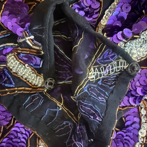 Lawrence Kazar Silk Floral Sequins Beaded Long Sleeve Blouse GORGEOUS! W-L - Picture 12 of 15